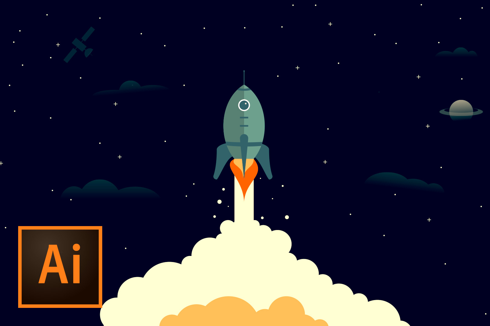 Rocket Ship Outer Space Illustration Illustrator Tutorial Photoshop